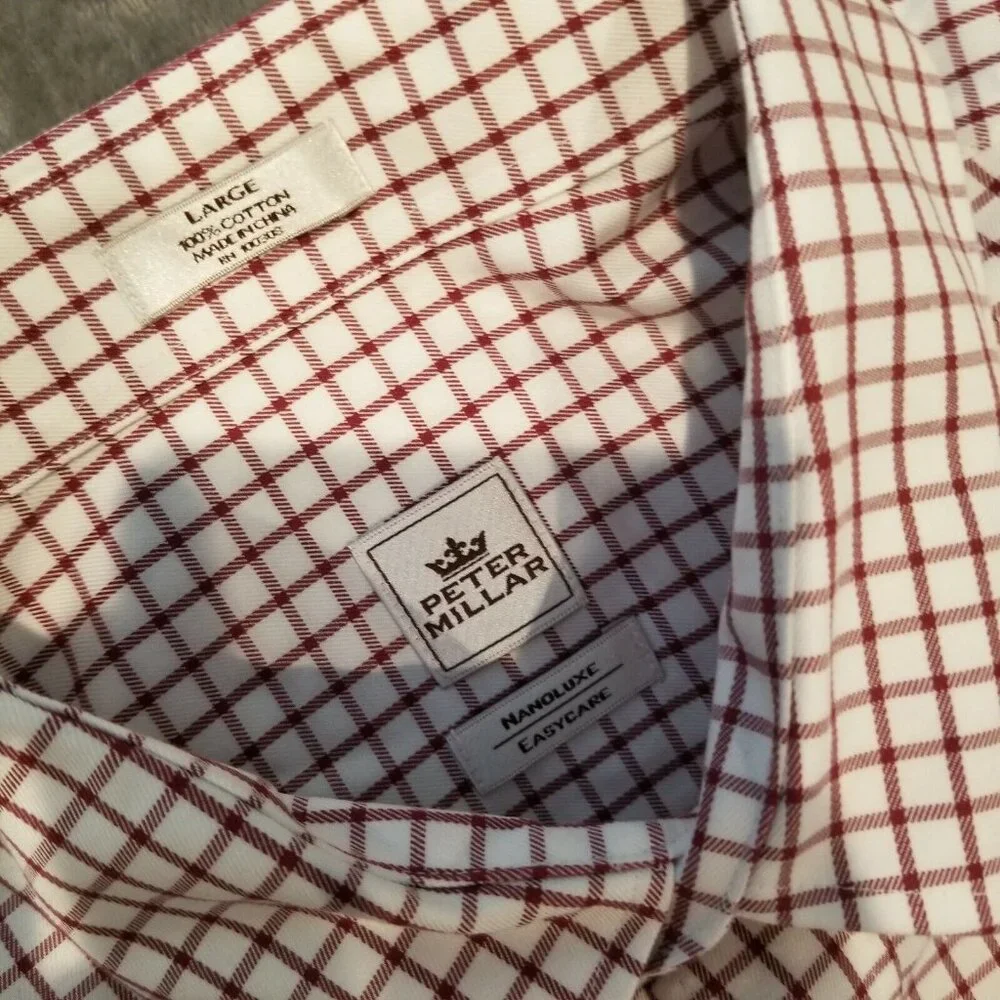 Peter Millar Men's Nanoluxe Easy Care Button-Down Long Sleeve Shirt Large Red